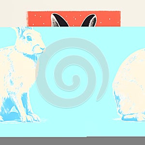 Vintage Graphic Design: Orange Rabbit Sitting On White Background