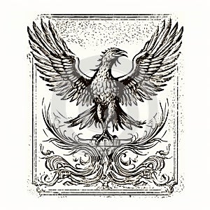 Vintage Graphic Design A Phoenix On An Aged Frame With Political Symbolism