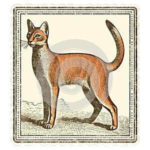 Vintage Gravure Print Of Cute Sassafras Cat In Historical Style