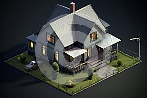 Vintage Gray house isometric. Generate Ai