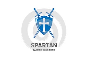 Vintage Greek Roman Shield with Sword Blade Logo Design Vector