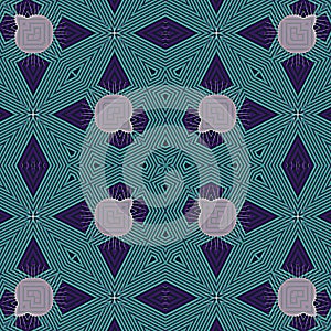 Vintage green blue hexagon square and line, abstract geometric shapes with white tentacles element