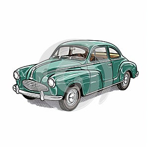 Vintage Green Car Illustration In Trace Monotone Style