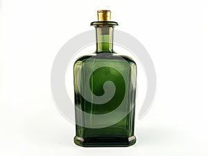 Vintage Green Glass Bottle on White Background