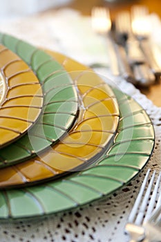 Vintage green and gold French dishware