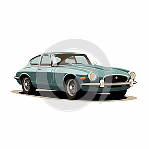 Vintage Green Jaguar Car Vector Illustration In Adrian Tomine Style