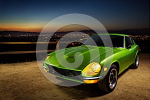 Vintage green sports car