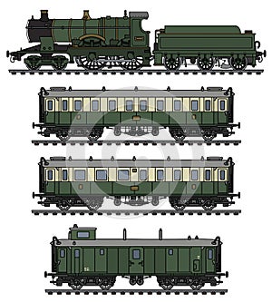 Vintage green steam passenger train