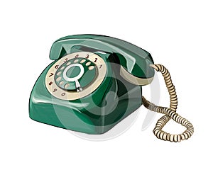 Vintage green telephone from multicolored paints. Splash of watercolor, colored drawing, realistic