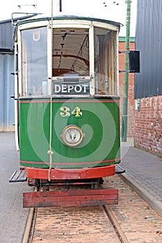 Vintage tram on tracks
