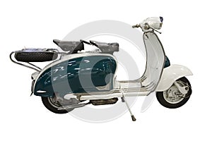 Vintage green and white scooter (path included)