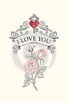 Vintage greeting card with inscription i love you