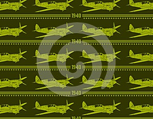 Vintage gren airplane set collage with 1940 legend, airforce barrs, stars and and green Military color