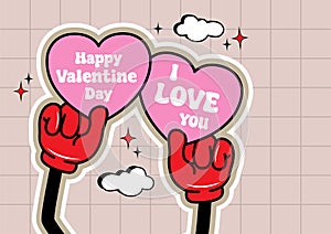 vintage groovy characters. Happy Valentine\'s Day