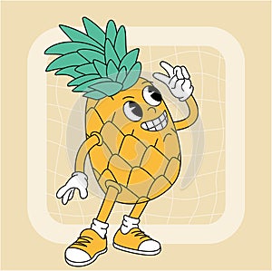 Vintage groovy pineapple character.