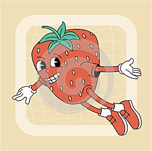 Vintage groovy strawberry character.