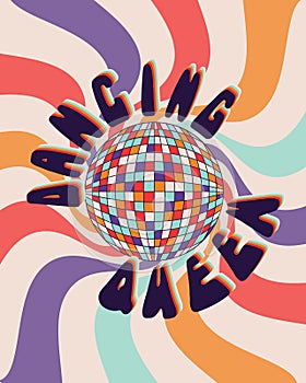 Vintage groovy typographic poster with discoball