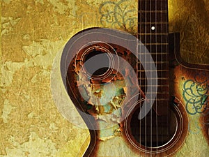 Vintage grunge background with guitar