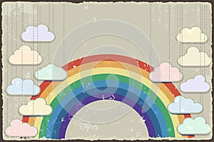 Vintage grunge background with rainbow. Vector
