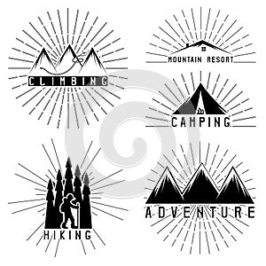Vintage grunge labels mountain adventure, climbing and ca
