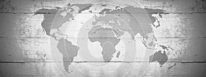 Vintage grunge Map of World isolated on rustic gray grey concrete wall background banner panoramic panorama wallpaper