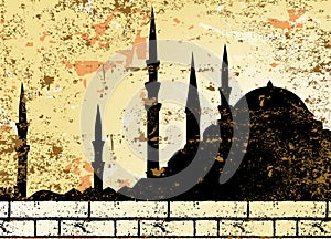 Vintage grunge mosque silhouette raster