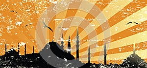 Vintage grunge mosque silhouette raster