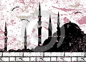 Vintage grunge mosque silhouette raster