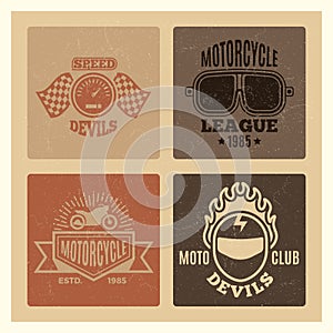 Vintage grunge motor club and motorcycle league labels design