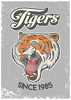 Vintage grunge style of college poster of tiger head