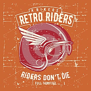 Vintage grunge style helmet retro rider with text