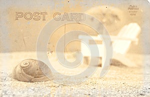 Vintage Grunge Style Postcard Background With Beach and Sea Shell