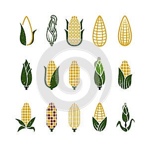 Vintage grunge vector corn icons isolated on white background
