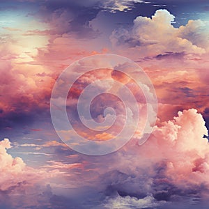 Vintage Grunge Watercolor Faint Whispy Clouds Background AI Generated