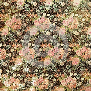 Vintage Grungy Distressed Floral Rose Wallpaper