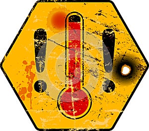 Vintage grungy heat warning sign, heatwave due to climate change in the USA, vector illustration photo