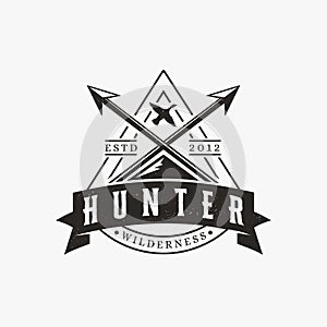 Vintage grungy hunting logo vector, wild hunter logo