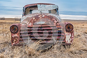 A vintage half ton truck abandoned on the Saskatchewan prairies