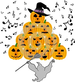 Vintage halloween ghost singing pumpkins