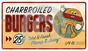 Vintage hamburger Tin Sign Advertisement Retro