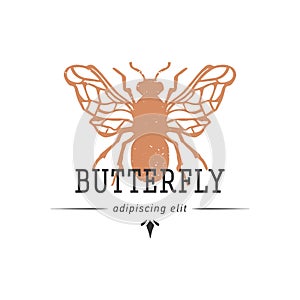 Vintage hand drawing butterfly silhouette label