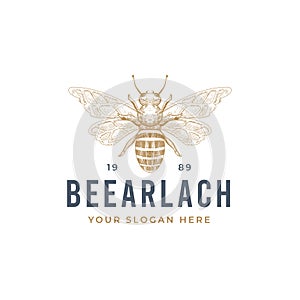 Vintage hand drawn bee logo design