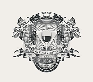 Vintage hand-drawn coat of arms for wine