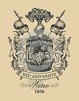 Vintage hand-drawn coat of arms for wine