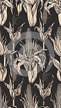 Vintage Hand Drawn Corn Cob Seamless Pattern