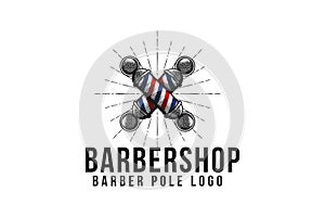 vintage hand drawn crossed barber pole logo design inspiration