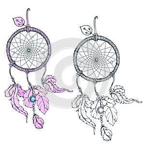 Vintage hand drawn doodle Dream catcher. sketch for tattoo, poster, print, t-shirt, invitation, cards, banners, flyers