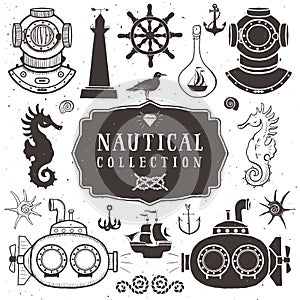 Vintage hand drawn elements in nautical style. Vol.2