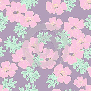 Hand drawn floral vector seamless pattern. Modern pastel colors and dark background.