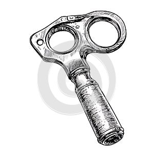 Vintage hand-drawn illustration of an antique clock key